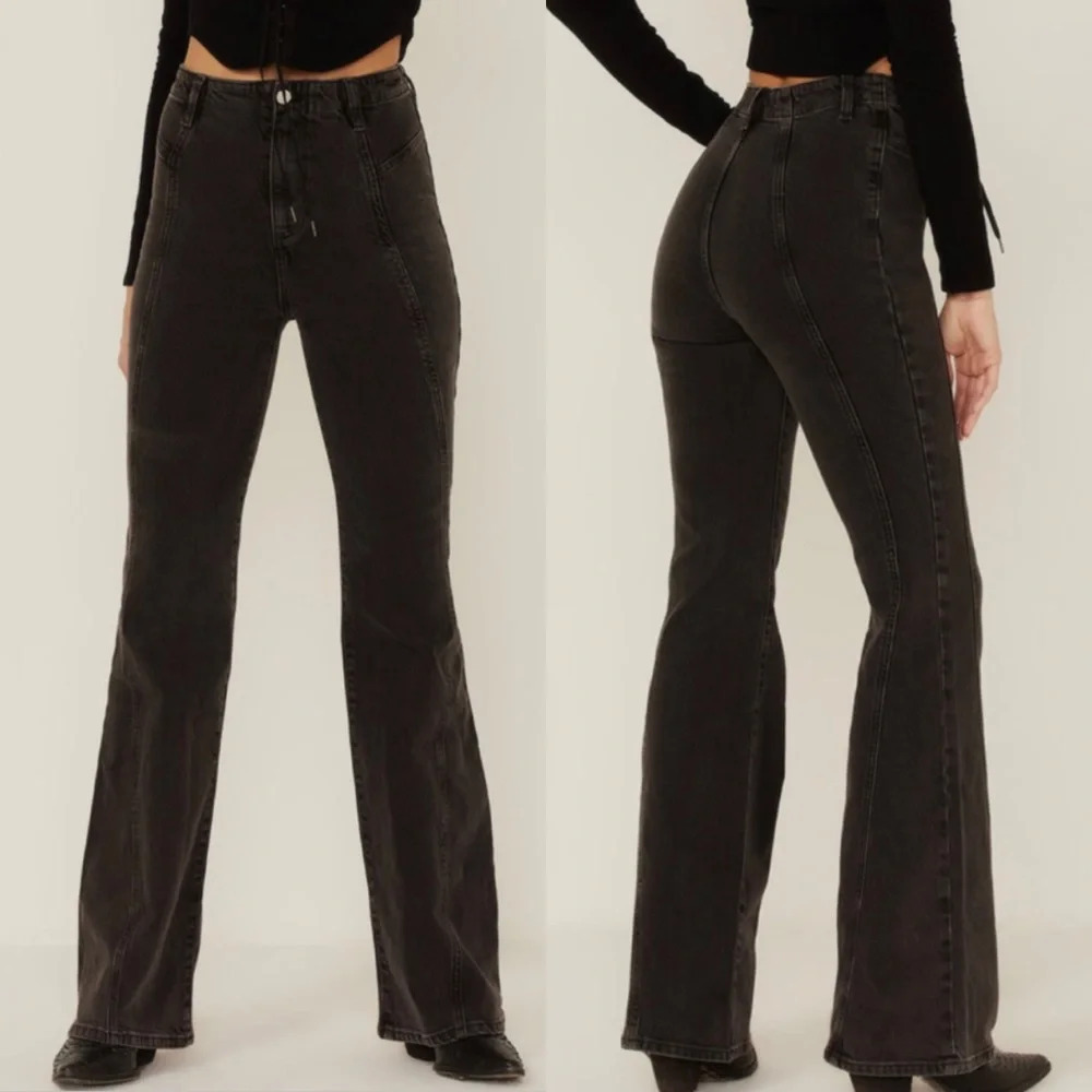 Free People Florence Black Gray Flare Jeans